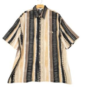 Alan Stuart Mens 1X Short Sleeve Button Down Shirt Geometric Tribal‎ Stripe Tan